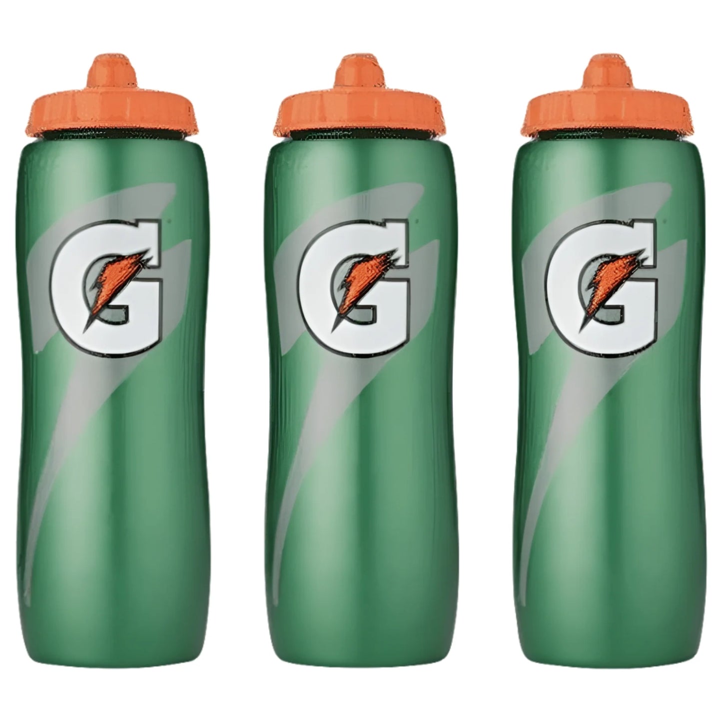 3-Pack! Contoured 32Oz Green G Bolt Squeeze Water Bottles BPA Free!